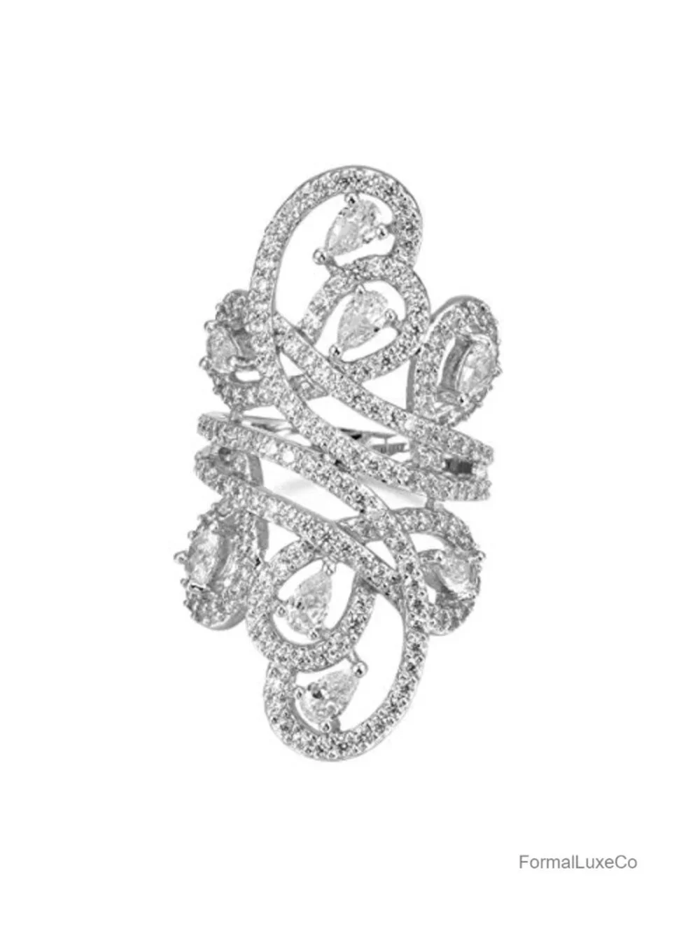 Vintage Rhodium Plated CZ Full Finger Armor Statement Ring